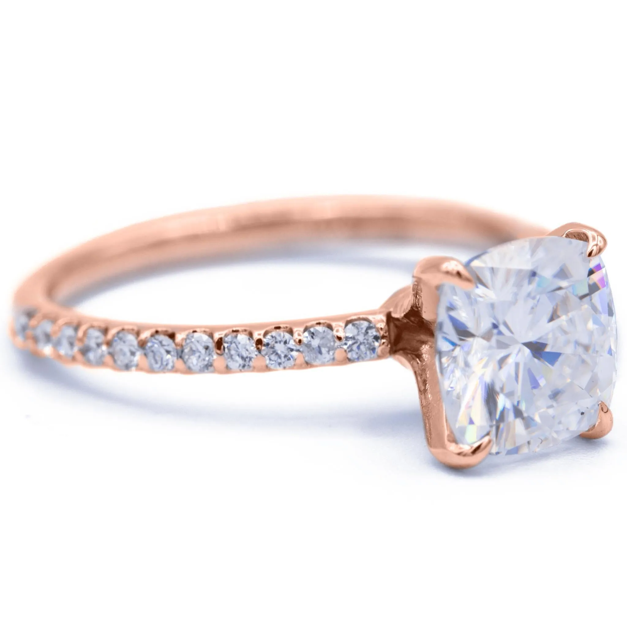 Cushion Moissanite 4 Prongs Diamond Accent Ice Solitaire Ring