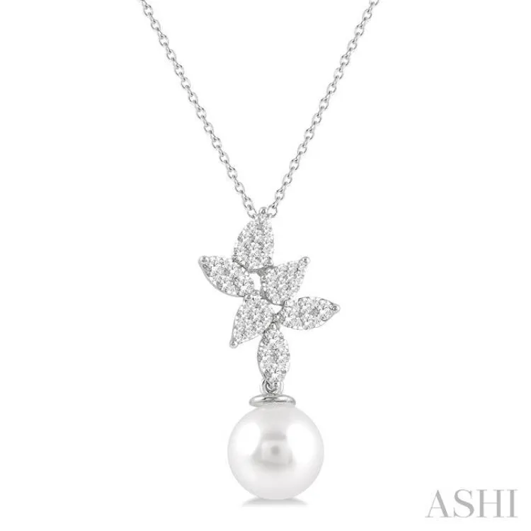 Cut and Gold Pendant Diamond ctw 9 Cultured in *00% satisfaction Chain 14K Fashion White MM With Pearl Futuristic Lovebright 1/2 Round
