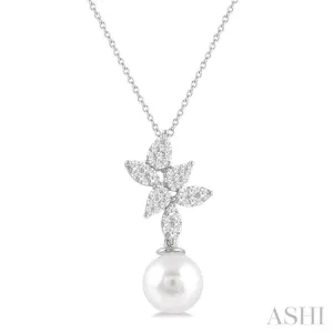 Cut and Gold Pendant Diamond ctw 9 Cultured in *00% satisfaction Chain 14K Fashion White MM With Pearl Futuristic Lovebright 1/2 Round