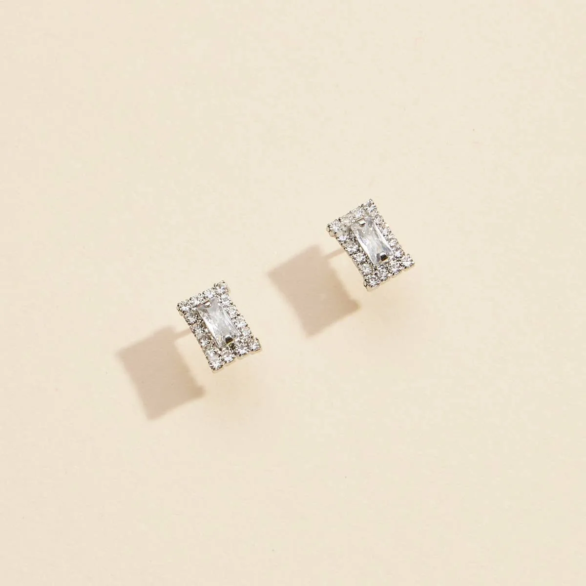 CZ & Rhinestone Rectangle Stud Earrings