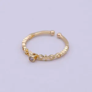 Dainty Solitaire Ring Open Adjustable Gold Ring Jewelry U-219
