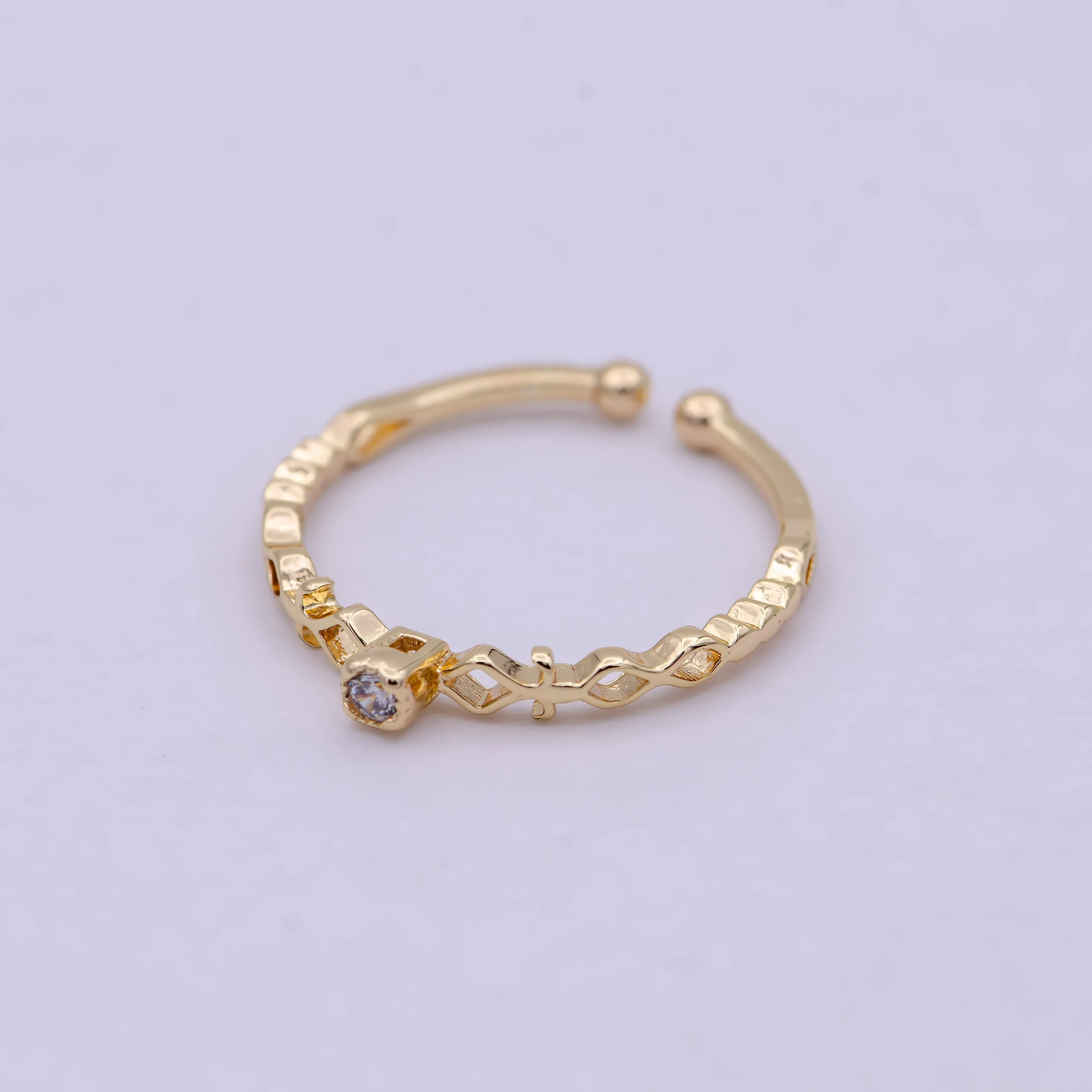 Dainty Solitaire Ring Open Adjustable Gold Ring Jewelry U-219