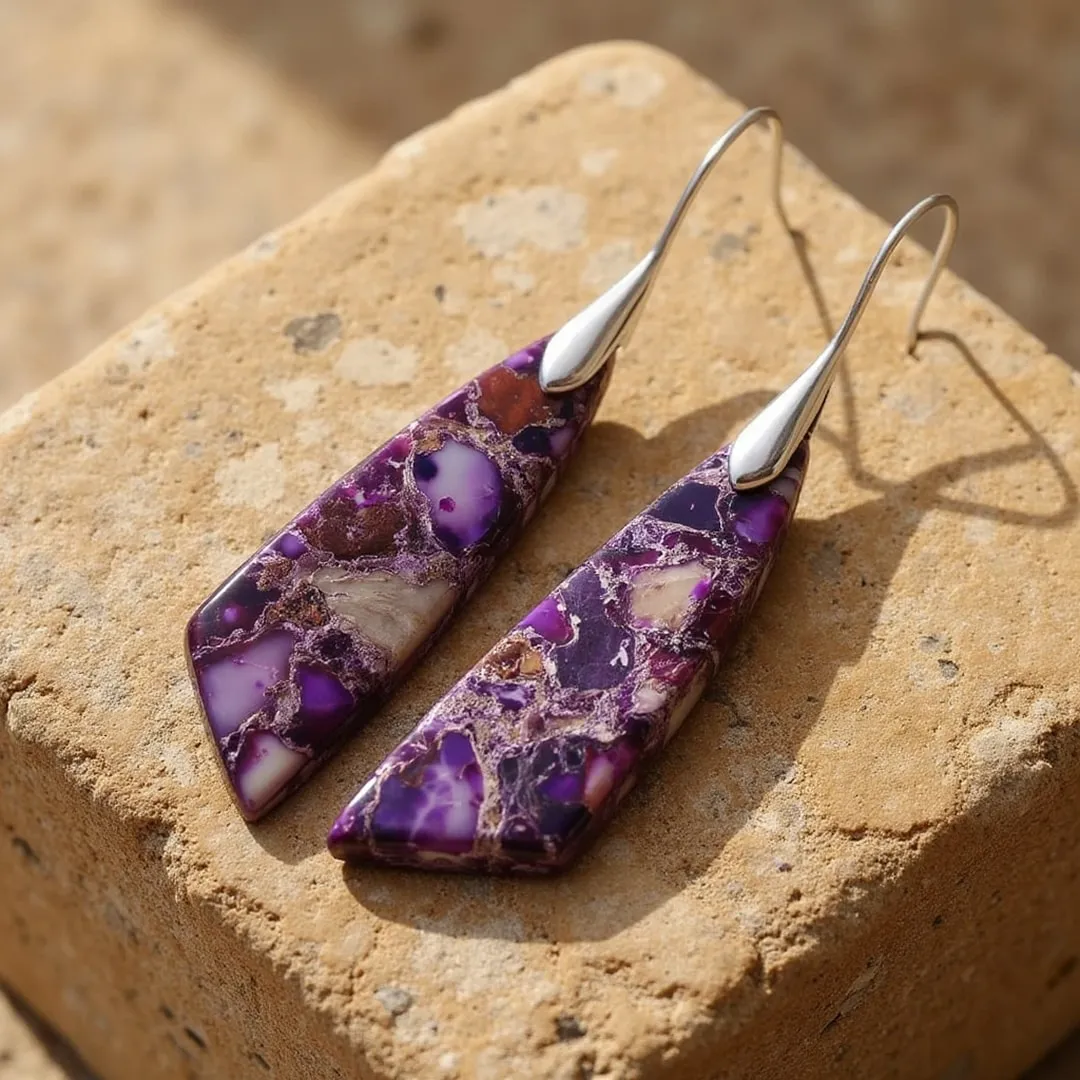 Dangling Earrings in Purple Jasper