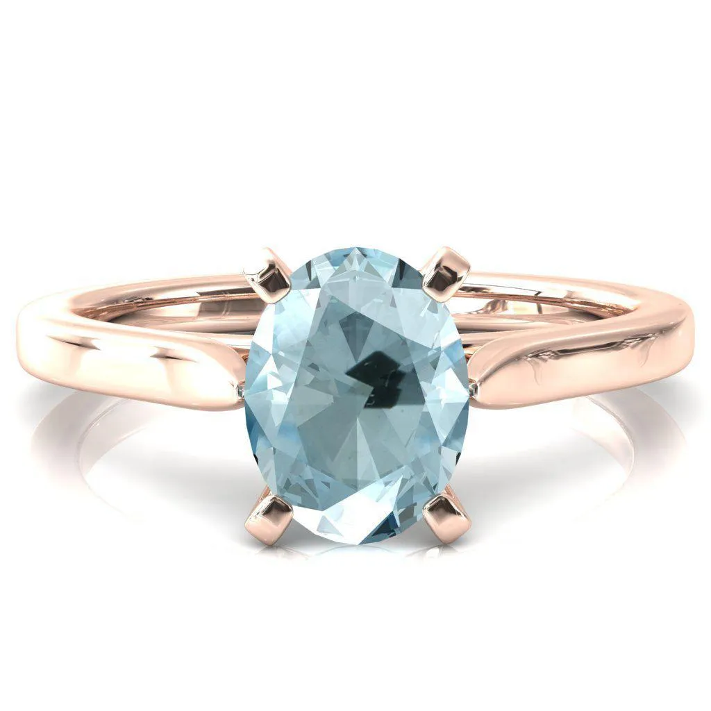Darci Oval Aqua Blue Spinel 4 Prong Cathedral Solitaire Engagement Ring