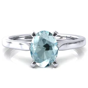 Darci Oval Aqua Blue Spinel 4 Prong Cathedral Solitaire Engagement Ring