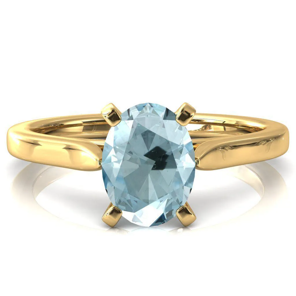 Darci Oval Aqua Blue Spinel 4 Prong Cathedral Solitaire Engagement Ring
