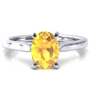 Darci Oval Yellow Sapphire 4 Prong Cathedral Solitaire Engagement Ring