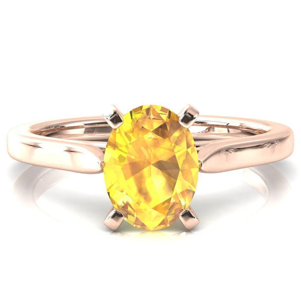 Darci Oval Yellow Sapphire 4 Prong Cathedral Solitaire Engagement Ring