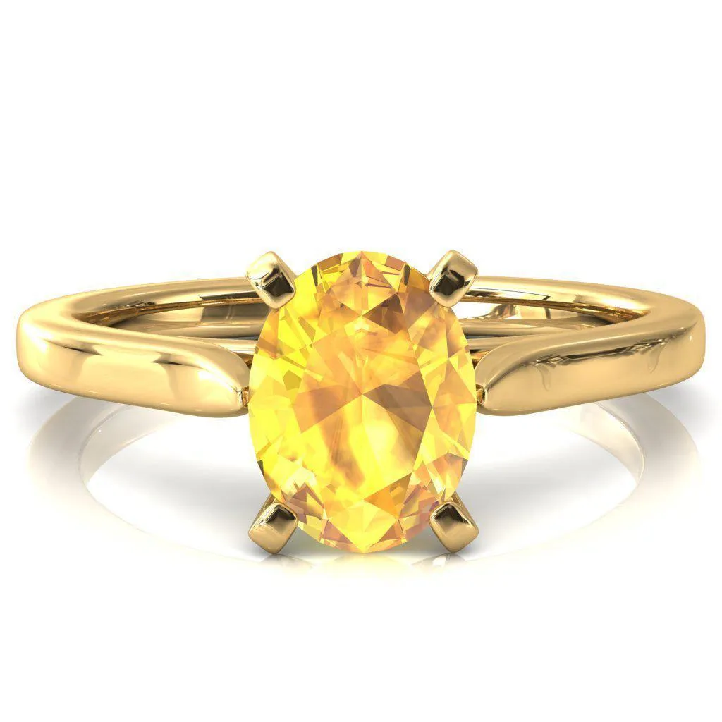 Darci Oval Yellow Sapphire 4 Prong Cathedral Solitaire Engagement Ring