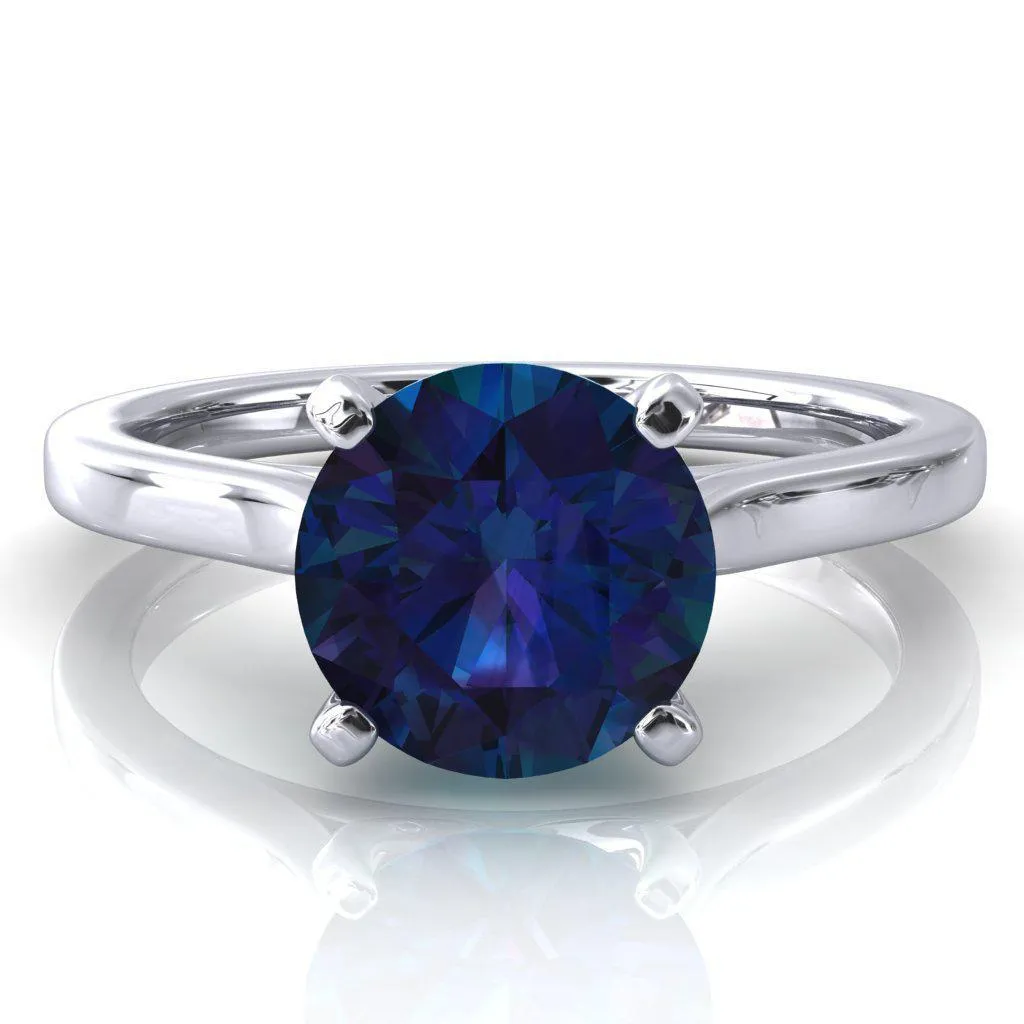 Darci Round Alexandrite 4 Prong Cathedral Solitaire Engagement Ring
