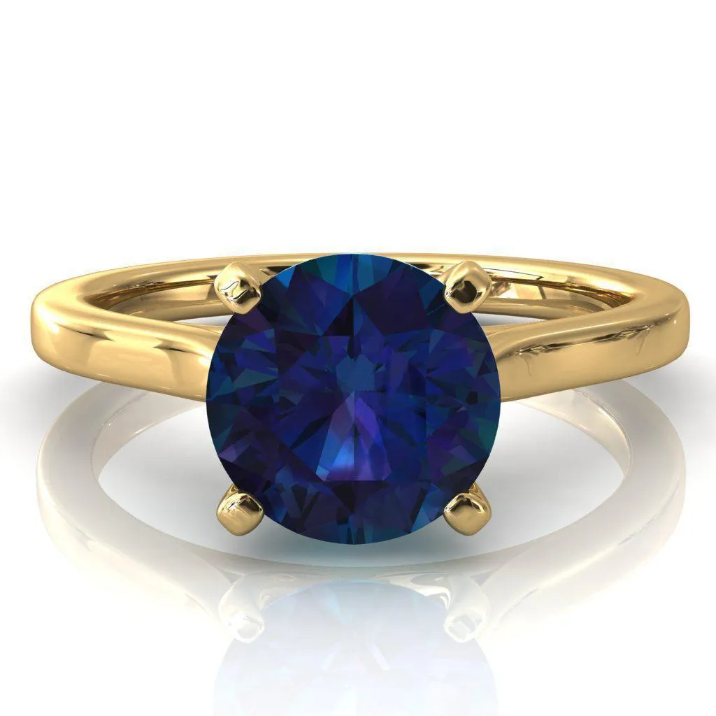 Darci Round Alexandrite 4 Prong Cathedral Solitaire Engagement Ring