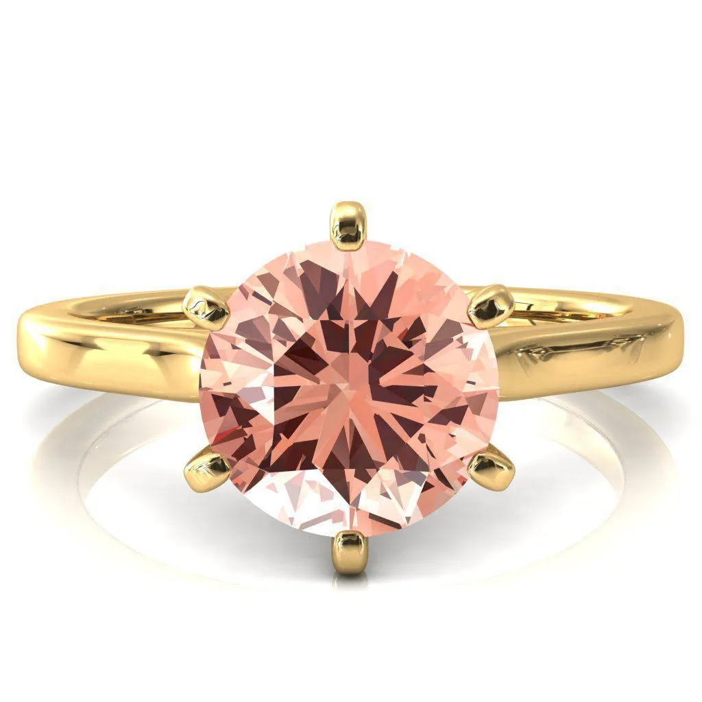 Darci Round Champagne Sapphire 6 Prong Cathedral Solitaire Engagement Ring