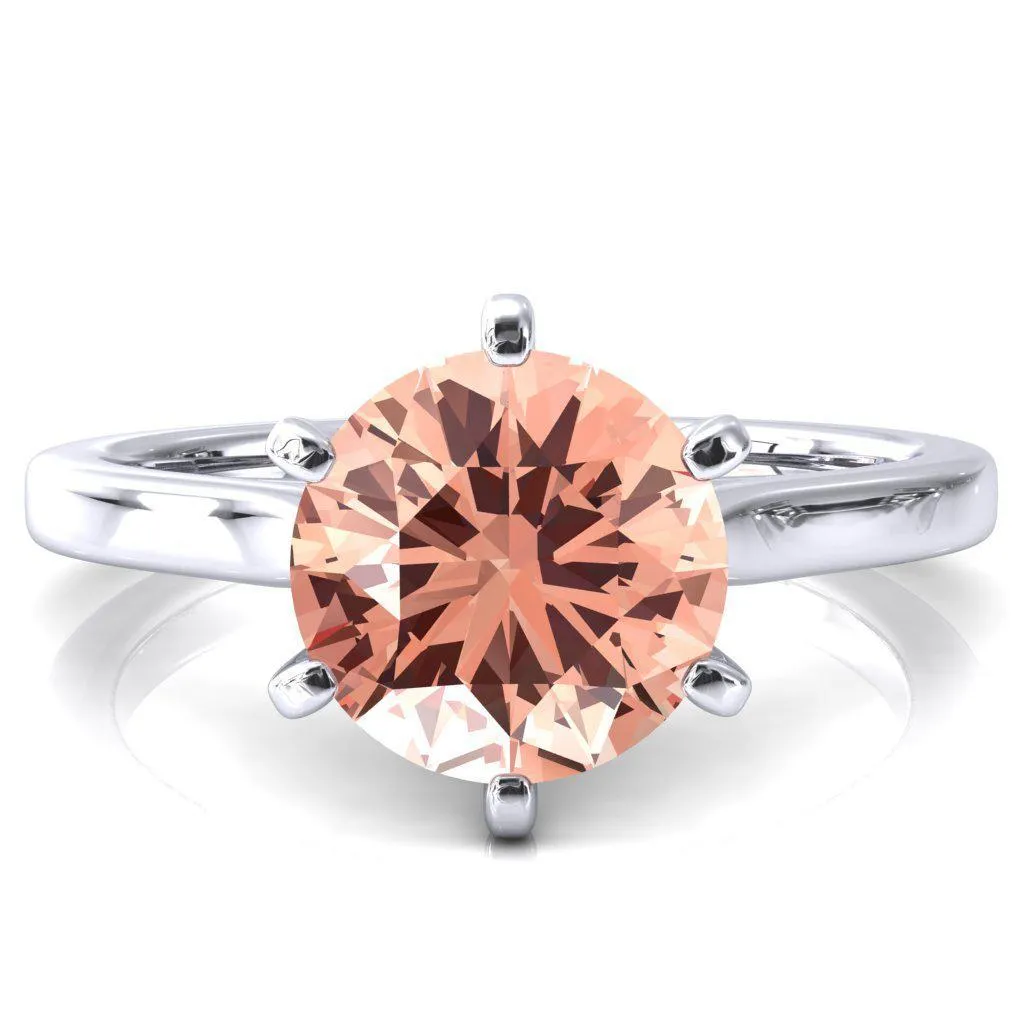 Darci Round Champagne Sapphire 6 Prong Cathedral Solitaire Engagement Ring