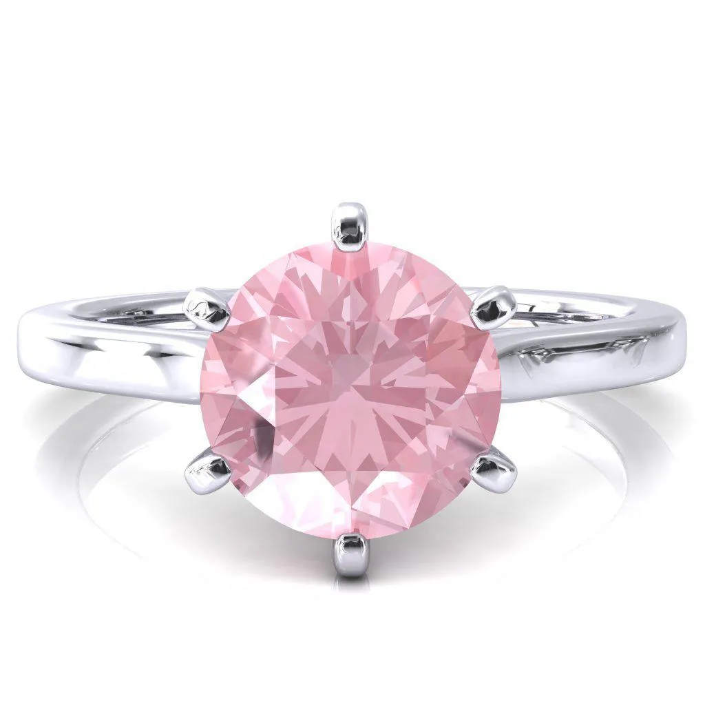 Darci Round Pink Sapphire 6 Prong Cathedral Solitaire Engagement Ring