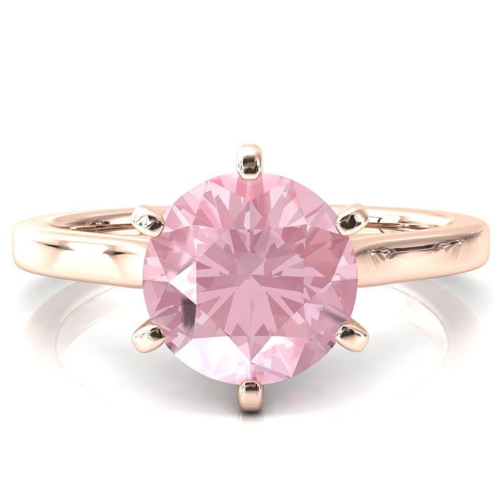 Darci Round Pink Sapphire 6 Prong Cathedral Solitaire Engagement Ring