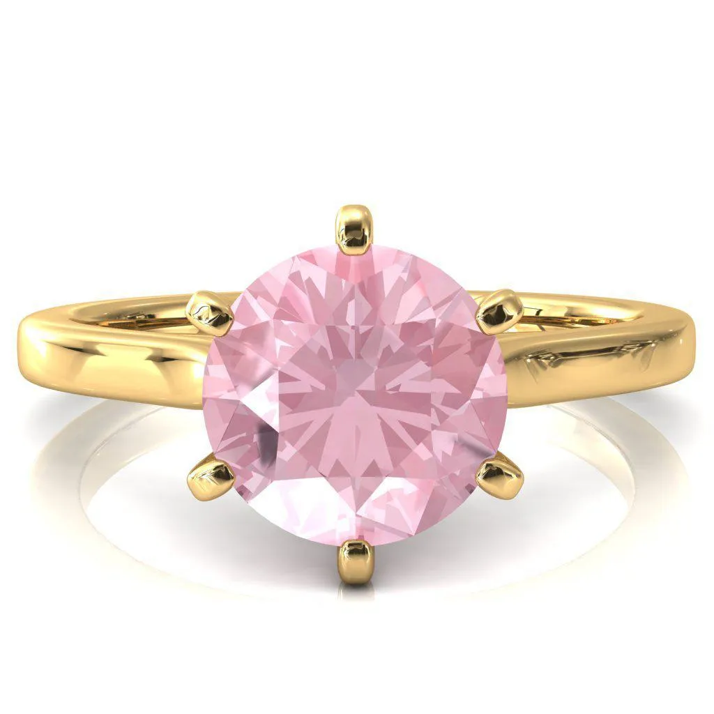 Darci Round Pink Sapphire 6 Prong Cathedral Solitaire Engagement Ring