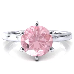 Darci Round Pink Sapphire 6 Prong Cathedral Solitaire Engagement Ring