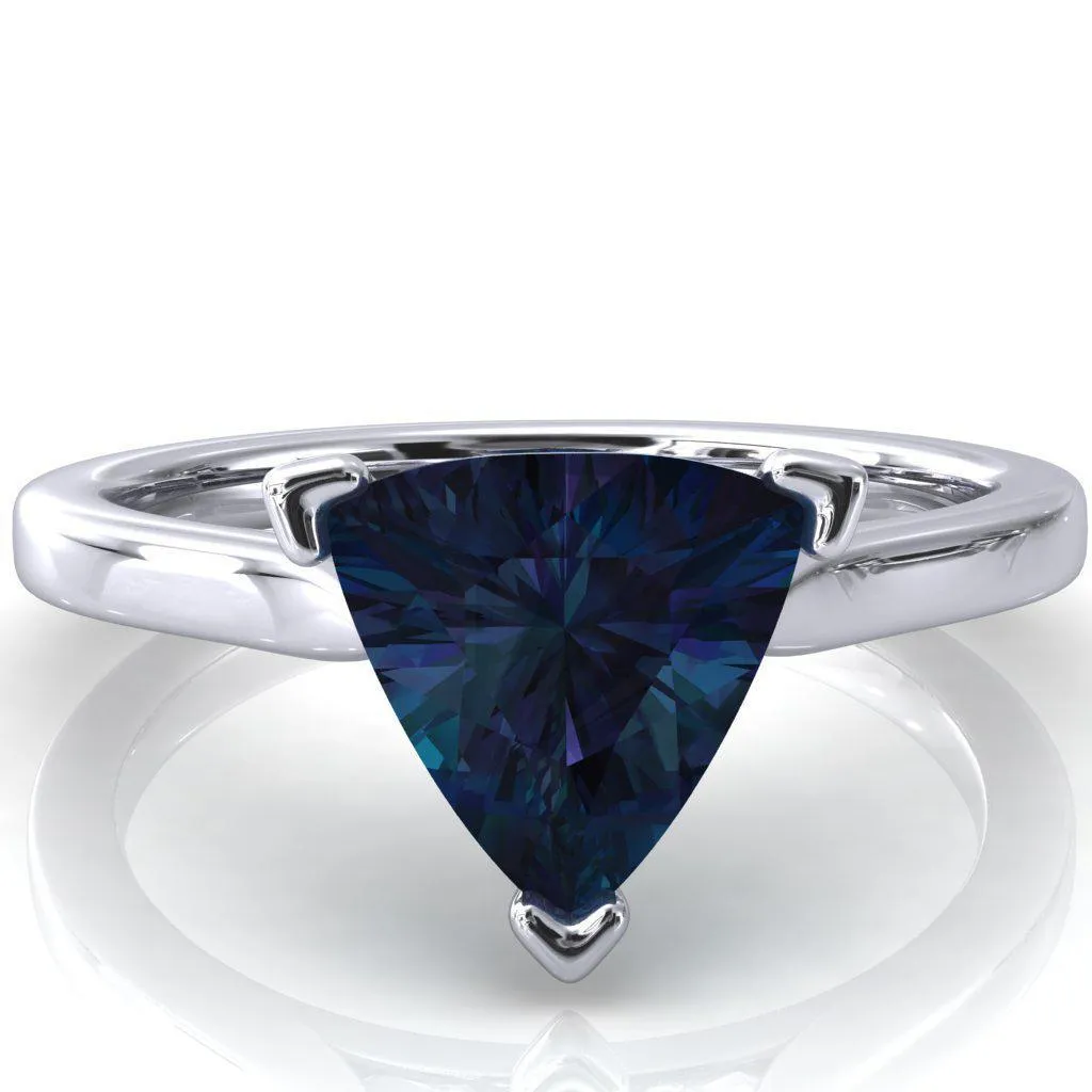 Darci Trillion Alexandrite 3 Prong Cathedral Solitaire Engagement Ring