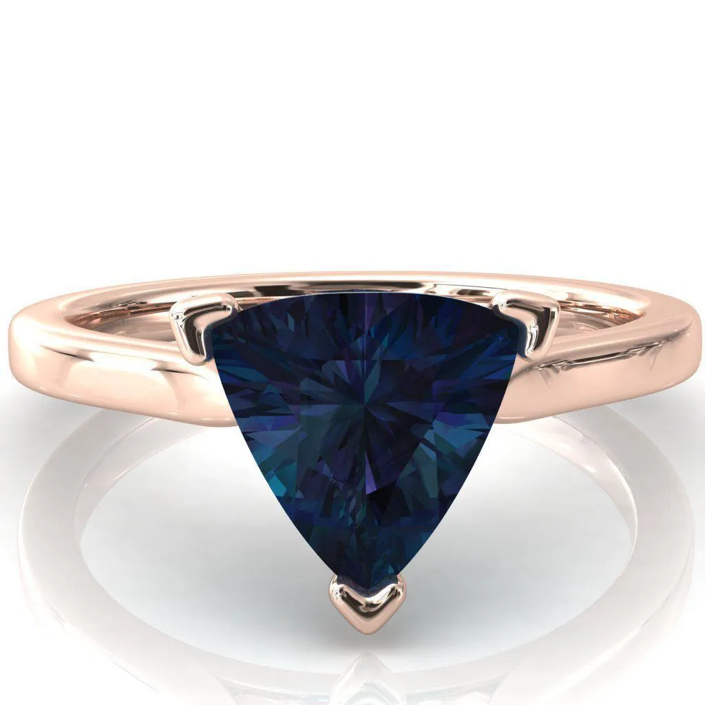 Darci Trillion Alexandrite 3 Prong Cathedral Solitaire Engagement Ring