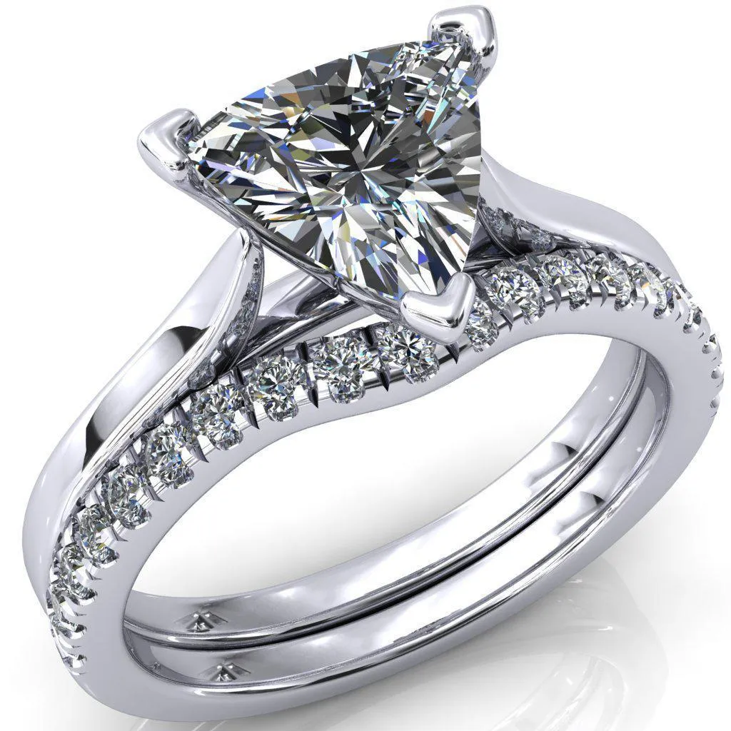 Darci Trillion Moissanite 3 Prong Cathedral Solitaire Engagement Ring