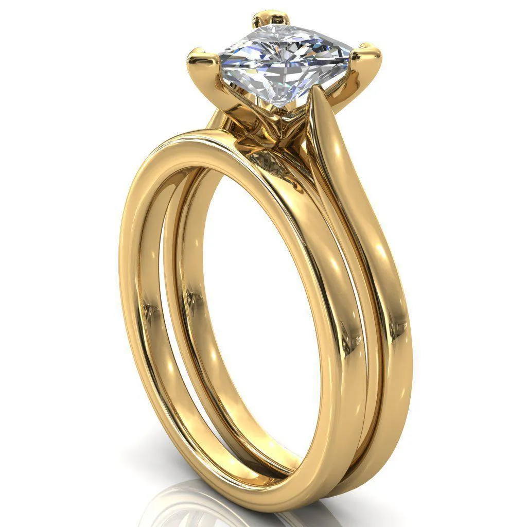 Darci Trillion Moissanite 3 Prong Cathedral Solitaire Engagement Ring