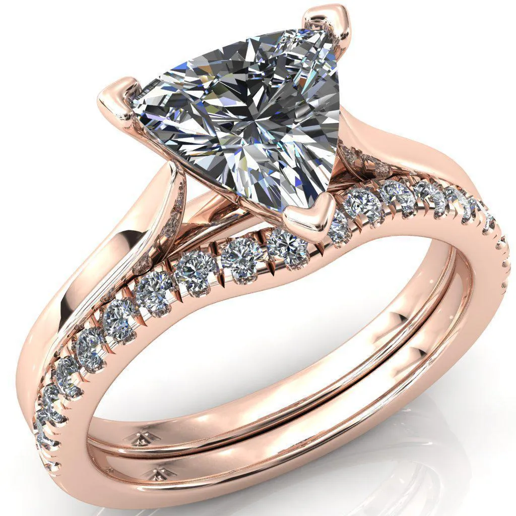Darci Trillion Moissanite 3 Prong Cathedral Solitaire Engagement Ring