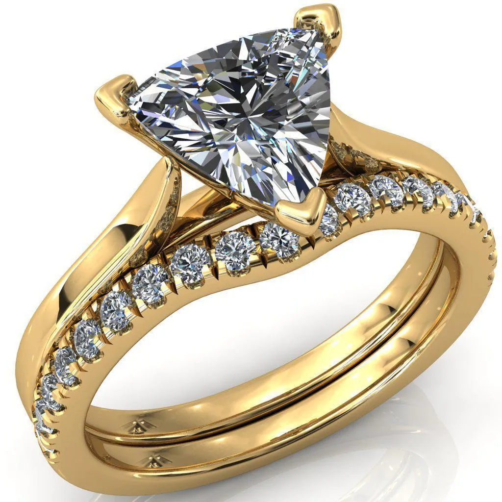 Darci Trillion Moissanite 3 Prong Cathedral Solitaire Engagement Ring