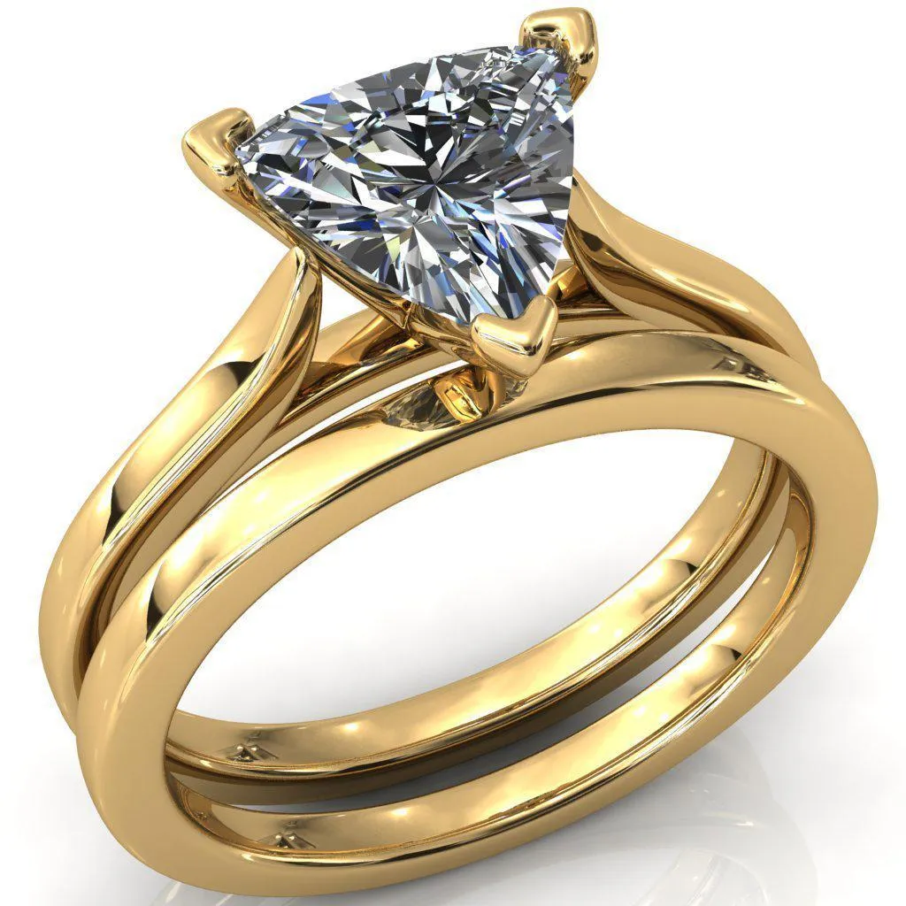 Darci Trillion Moissanite 3 Prong Cathedral Solitaire Engagement Ring
