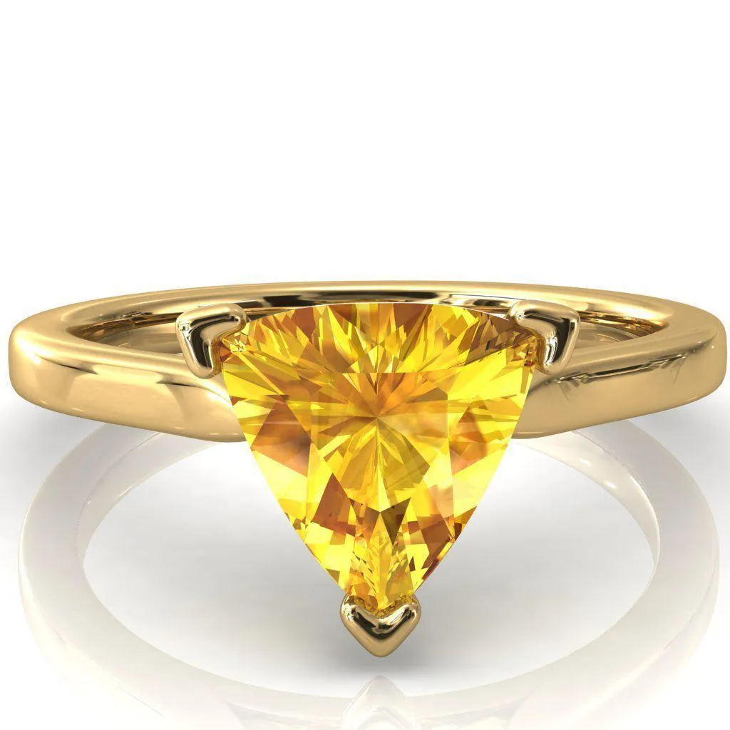 Darci Trillion Yellow Sapphire 3 Prong Cathedral Solitaire Engagement Ring