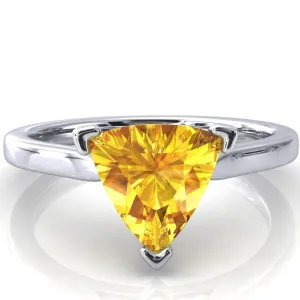 Darci Trillion Yellow Sapphire 3 Prong Cathedral Solitaire Engagement Ring
