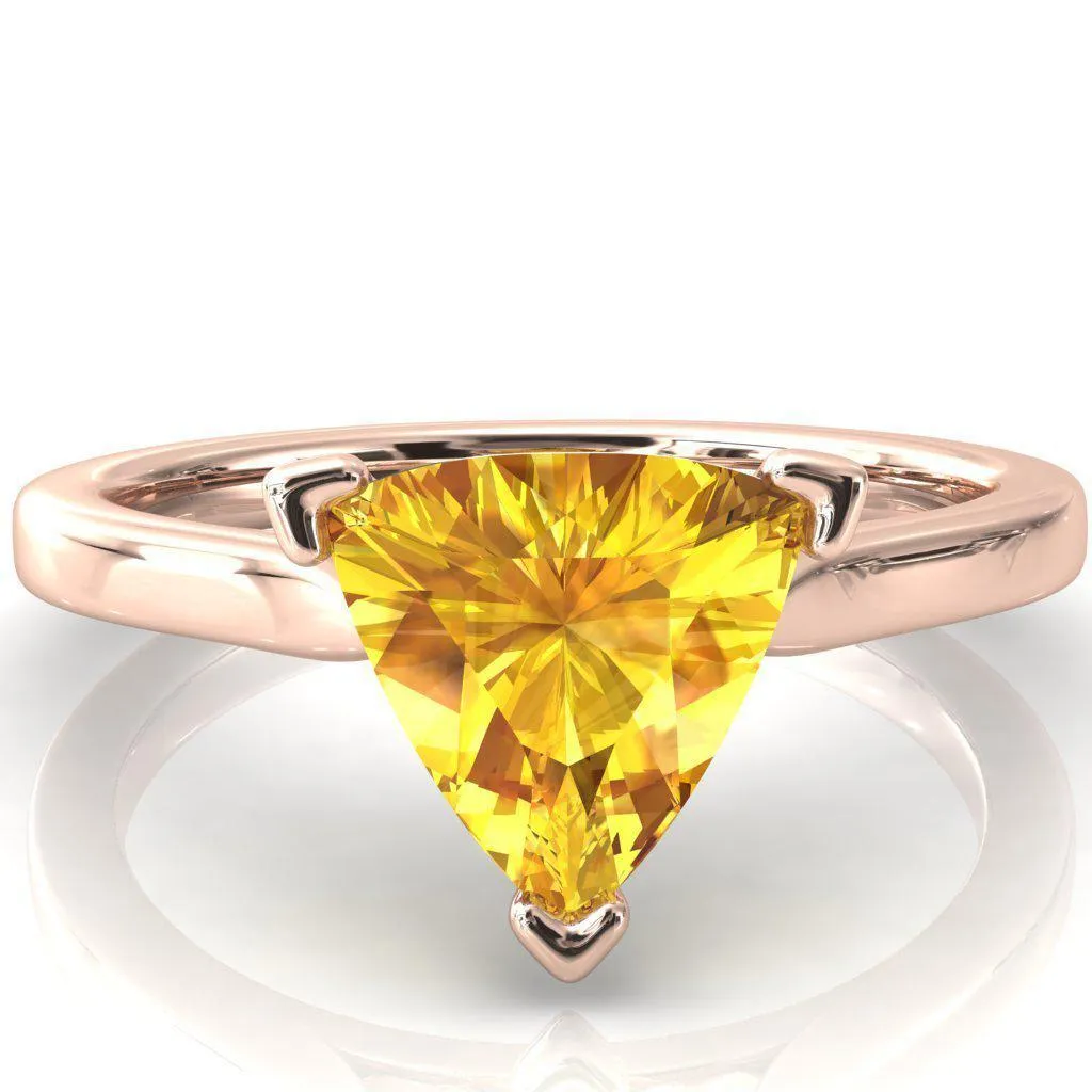 Darci Trillion Yellow Sapphire 3 Prong Cathedral Solitaire Engagement Ring