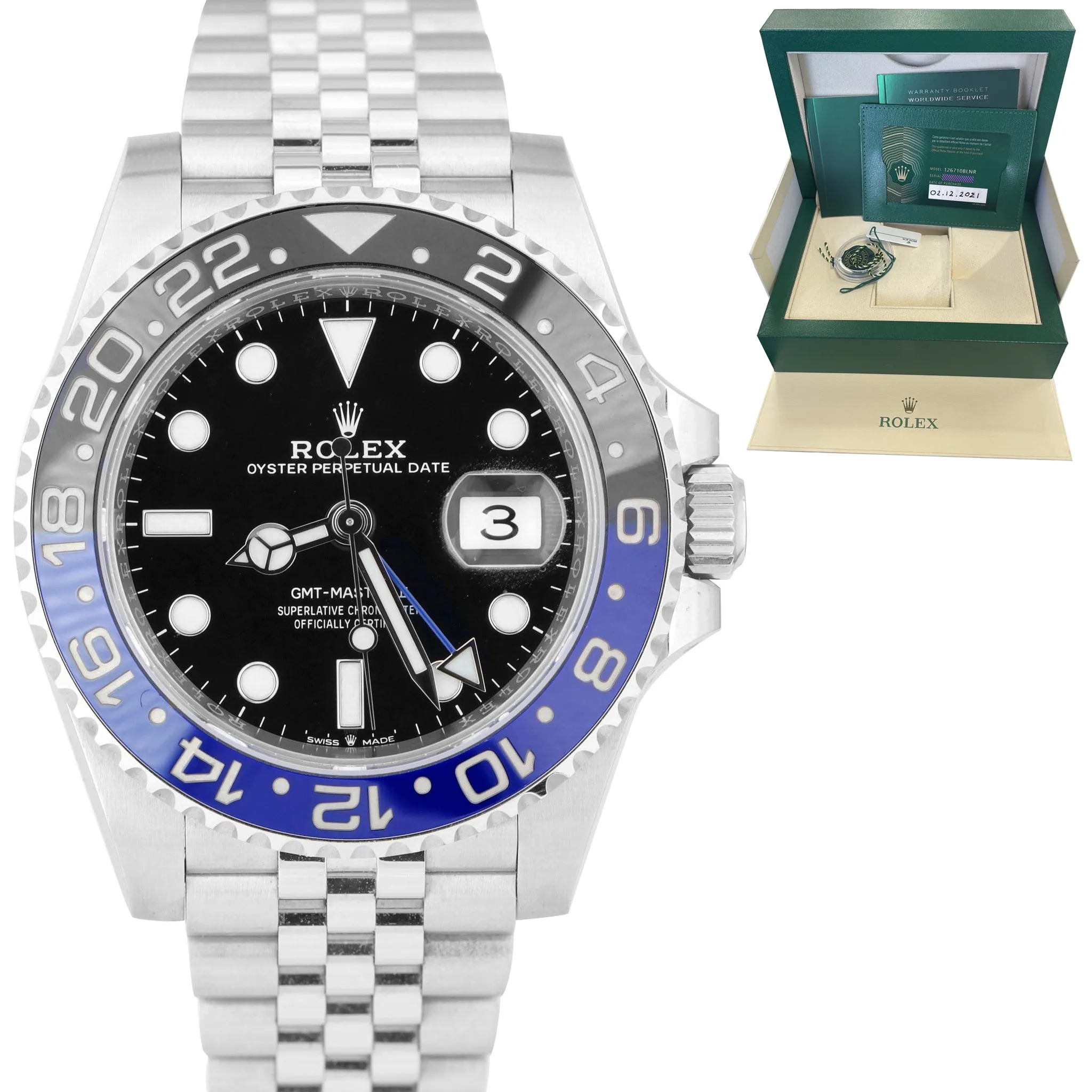 DEC 2021 Rolex GMT-Master II Batman Black Blue SS Ceramic 40mm 126710 BLNR B P