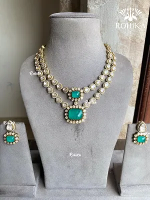 Deva Moisanite Necklace set - Mint Green