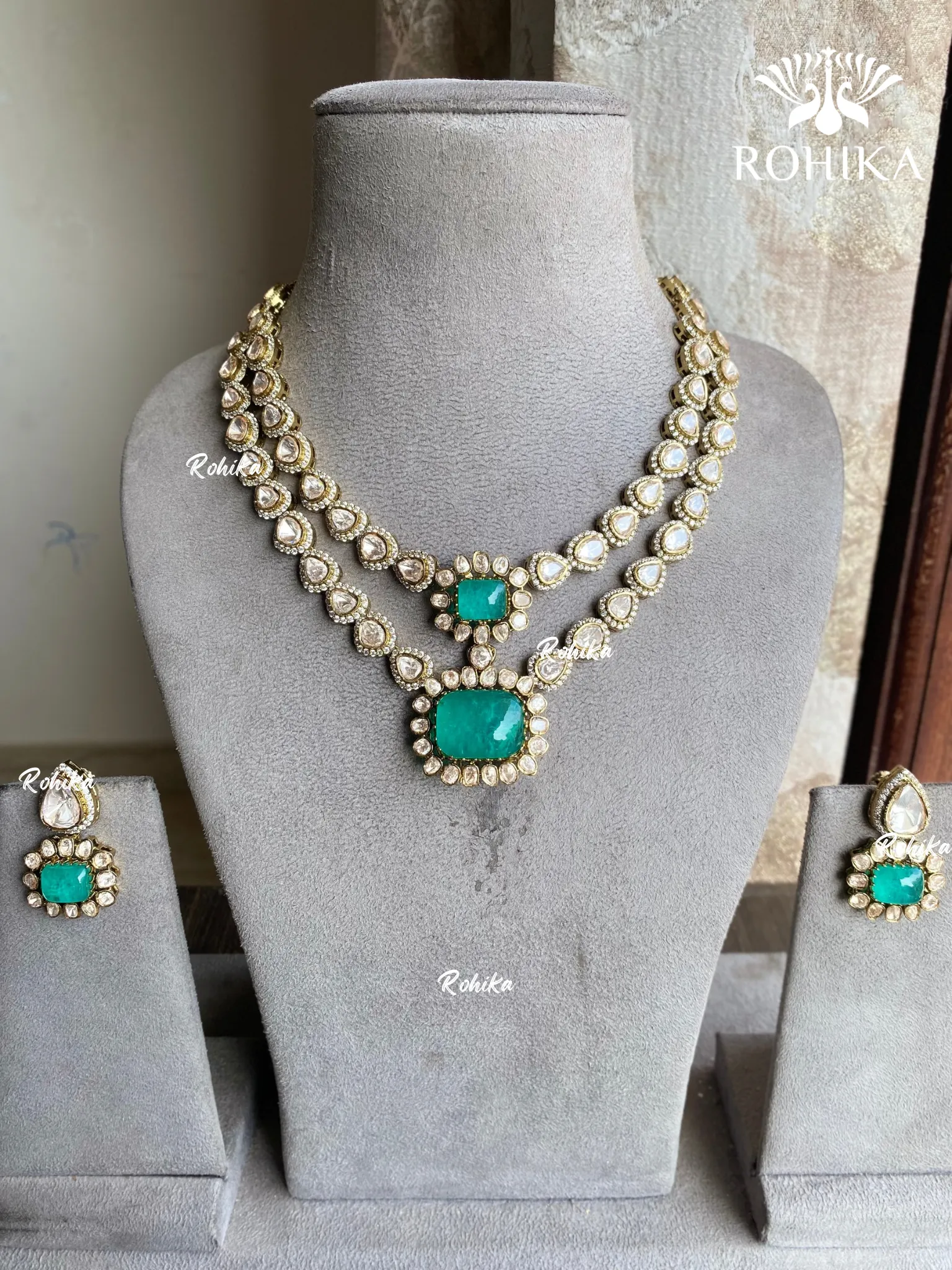Deva Moisanite Necklace set - Mint Green