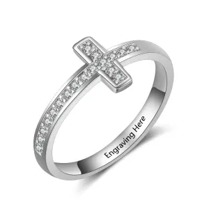 Diamond Cross - Personalized Sterling Silver Ring