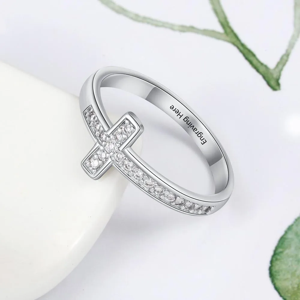 Diamond Cross - Personalized Sterling Silver Ring