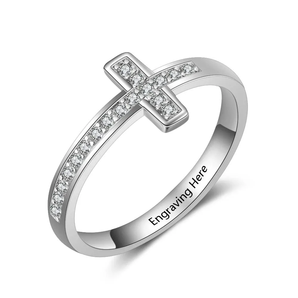 Diamond Cross - Personalized Sterling Silver Ring