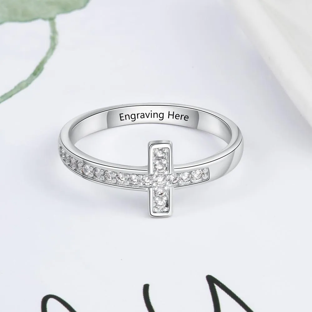 Diamond Cross - Personalized Sterling Silver Ring