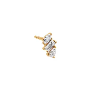 Diamond Multi Shape Mini Bar Stud Earring 14K