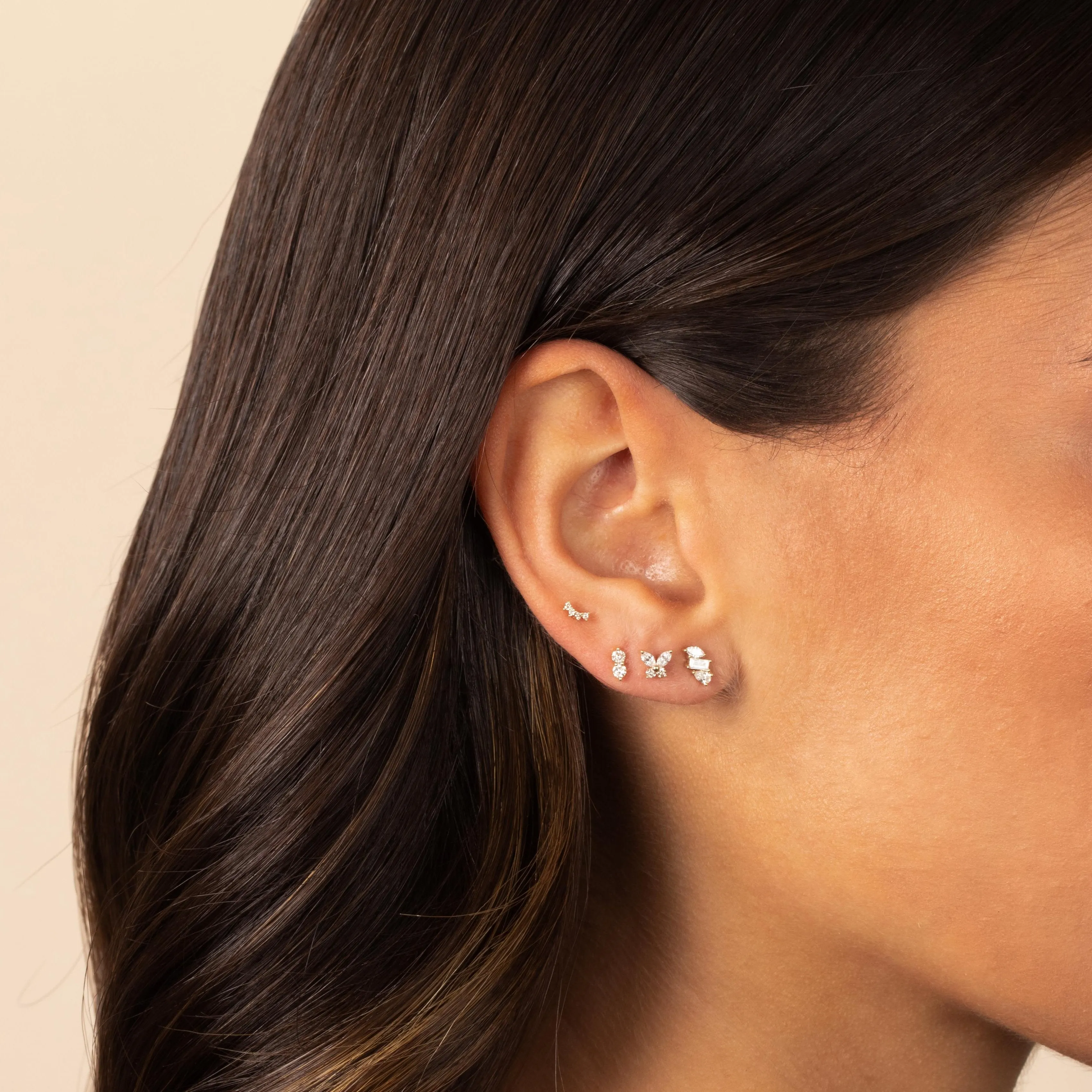 Diamond Multi Shape Mini Bar Stud Earring 14K