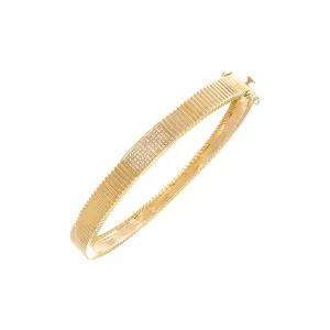 Diamond Pave Rectangle Accented Ridged Bangle 14K