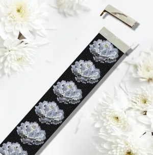 DIY Vertical Peyote Pattern - Bracelet ROSES ARGENT