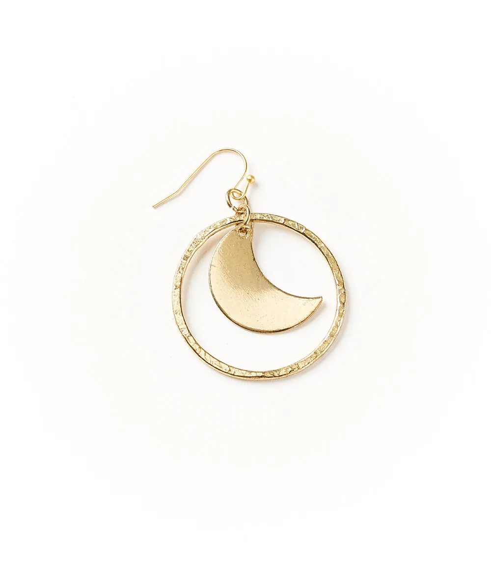 Diya Crescent Moon Gold Hoop Dangle Earrings by Matr Boomie