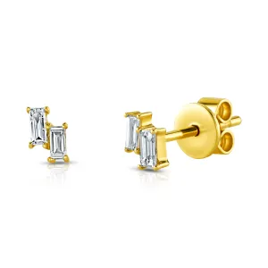DOUBLE BAGUETTE DIAMOND STUDS, 14kt Gold