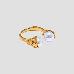 Double Pearl 18k Gold Stackable Ring