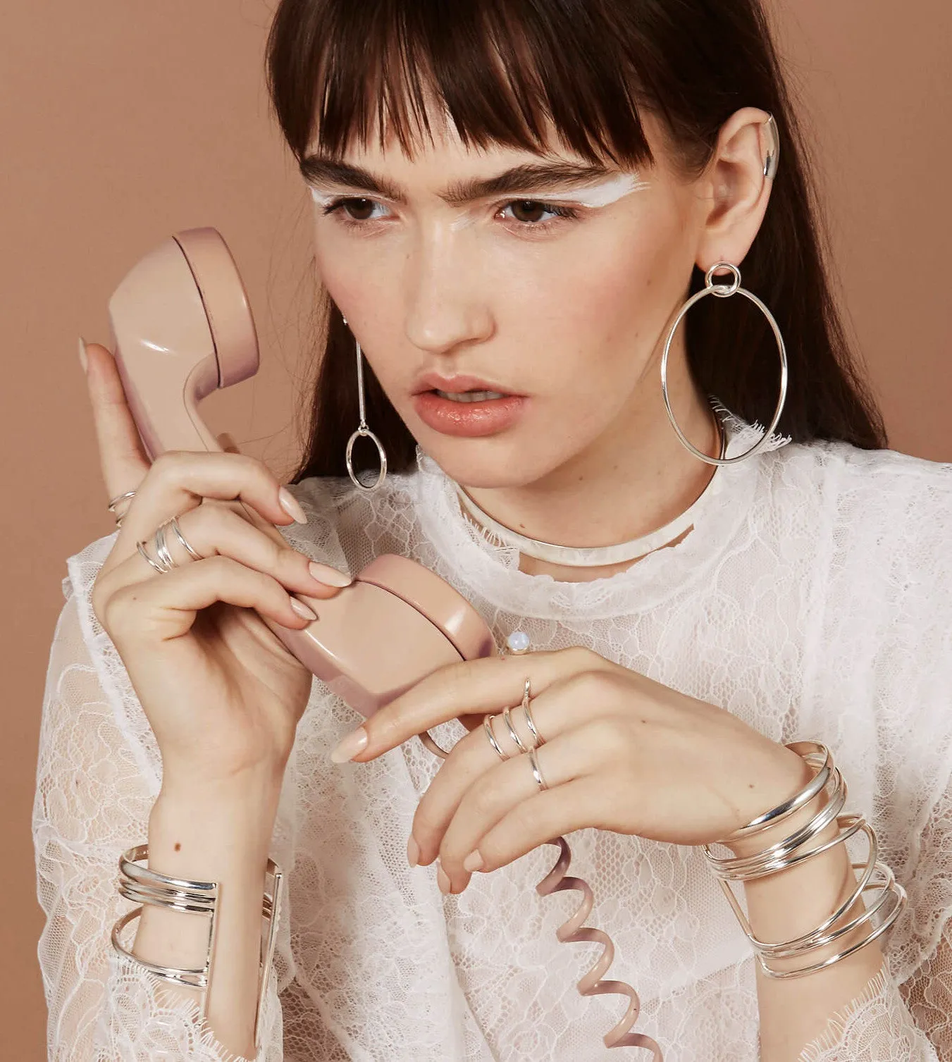 Drop Hoop Earrings in Silver
