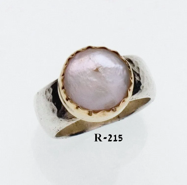 Druzy Mixed Metal Ring Two Tone Solid 9 karat Yellow Gold and 925 Sterling Silver Unique  Agate Druzy Stone