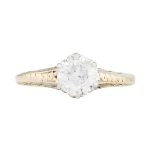 Edwardian 1.09ct Diamond Solitaire Engagement Ring in Platinum, 14K Yellow Gold