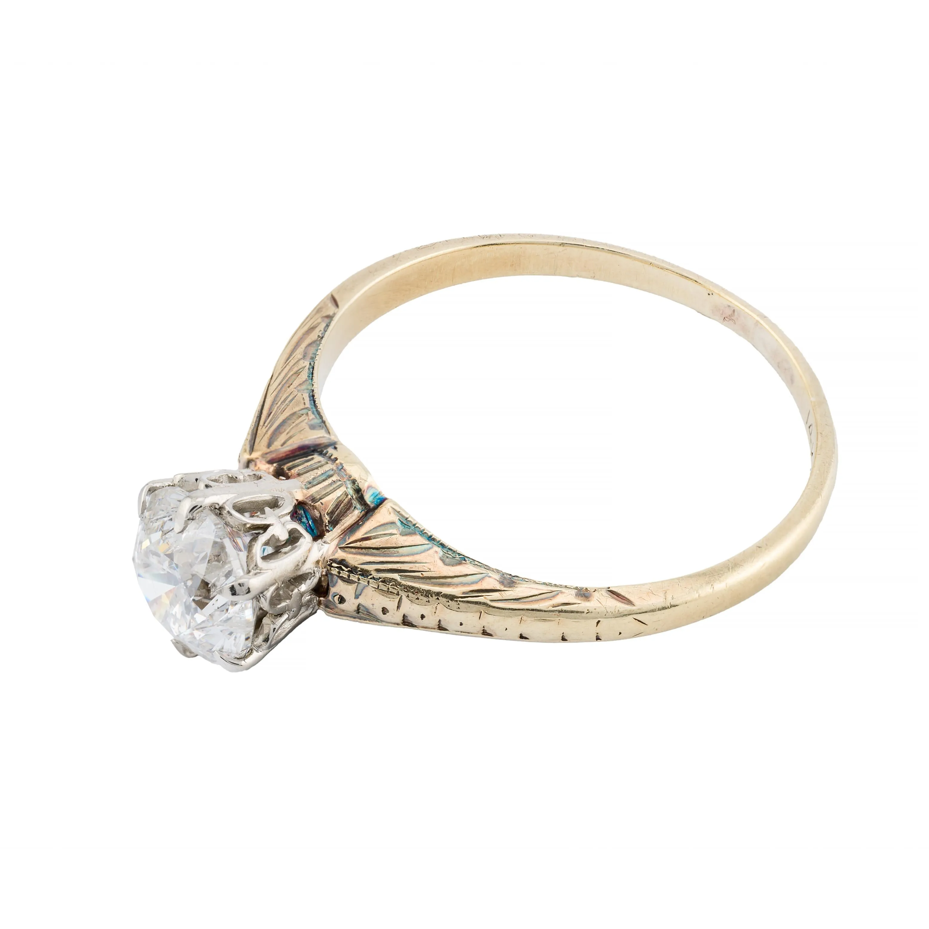 Edwardian 1.09ct Diamond Solitaire Engagement Ring in Platinum, 14K Yellow Gold