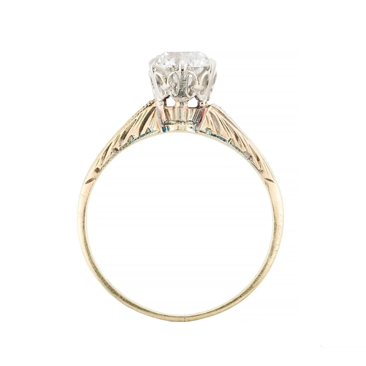 Edwardian 1.09ct Diamond Solitaire Engagement Ring in Platinum, 14K Yellow Gold